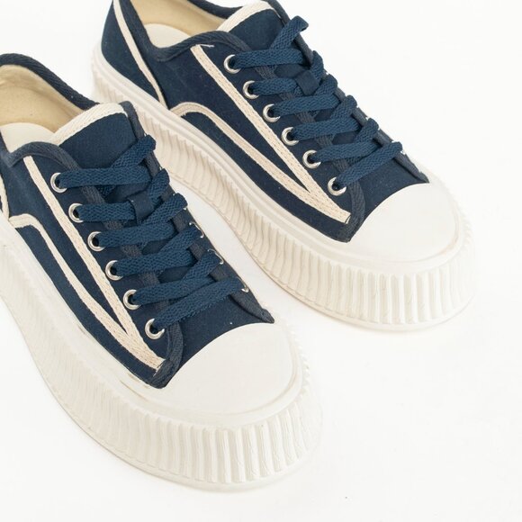 Dorothee Schumacher Cool Canvas Navy Lace-Up Platform Sneakers - Picture 6 of 9
